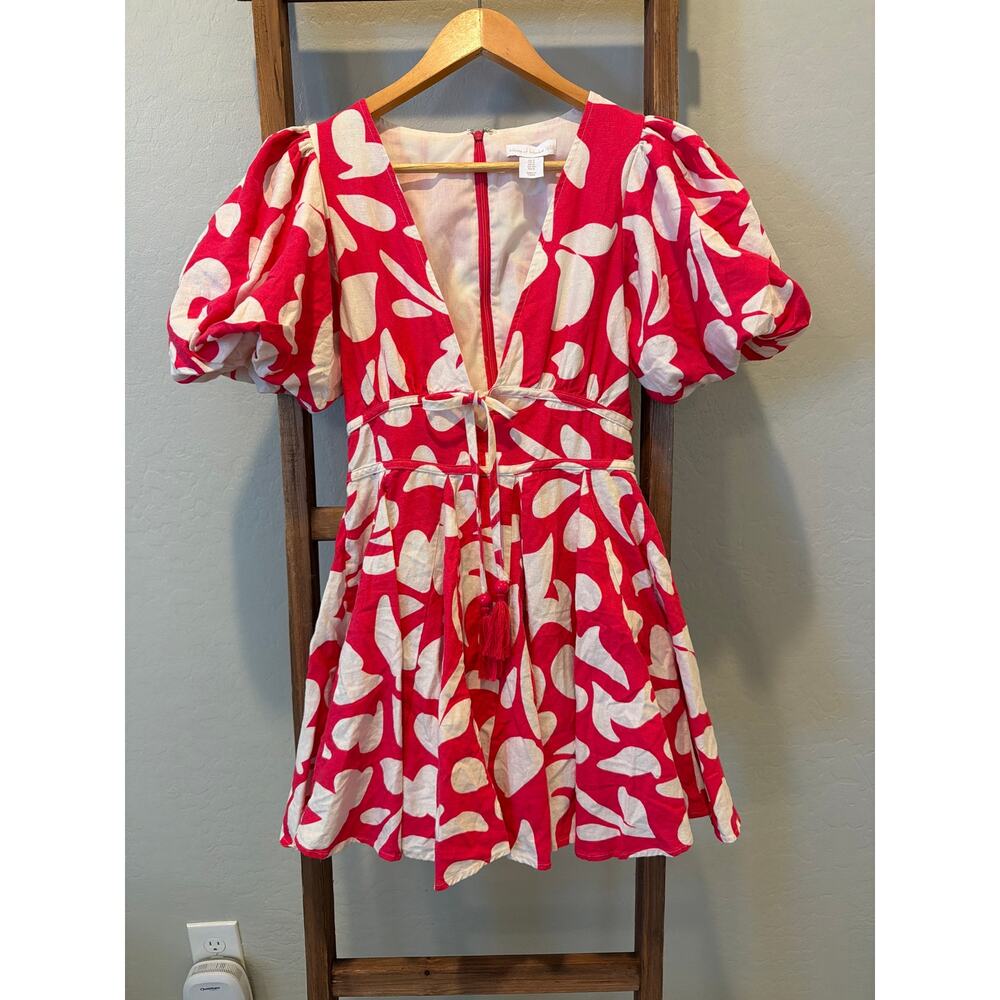 House of Harlow 1960 Pink & White Linen Blend Puff Sleeve Mini Dress Size 4